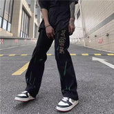 Men Jeans Retro Alphabet Rhinestone Printed Straight Jeans